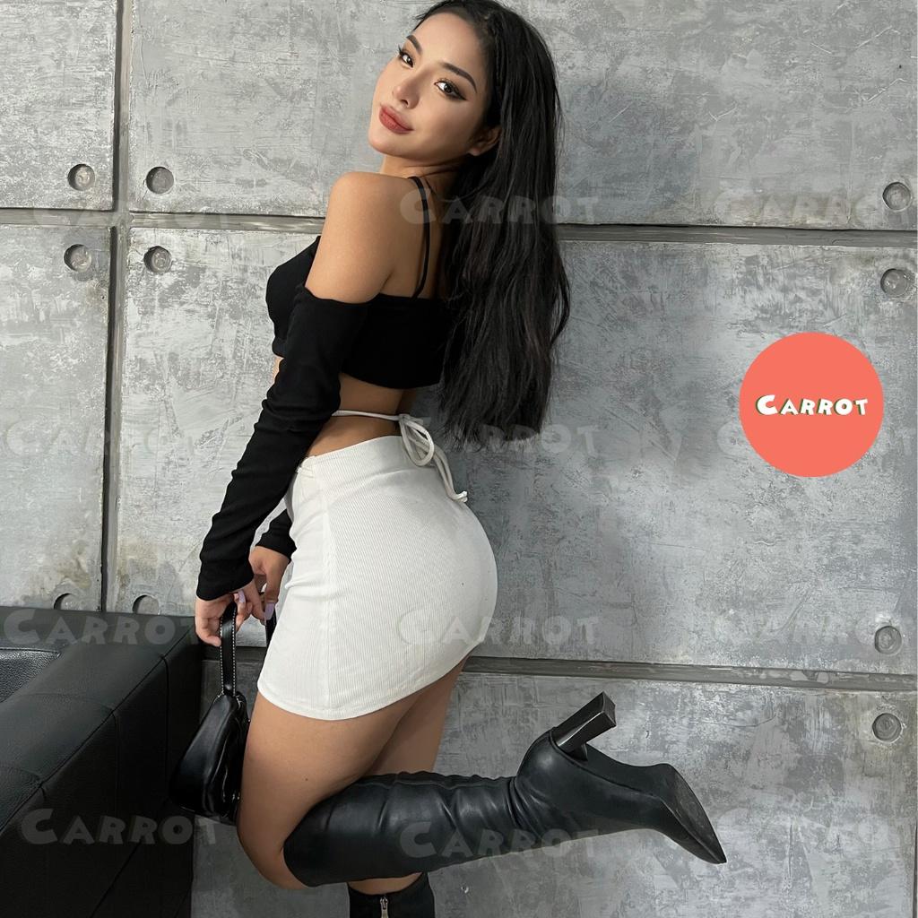 Áo croptop đen tay dài sexy cột dây tôn dáng trendy thời trang nữ carrotxinhdep đi chơi đi du lịch