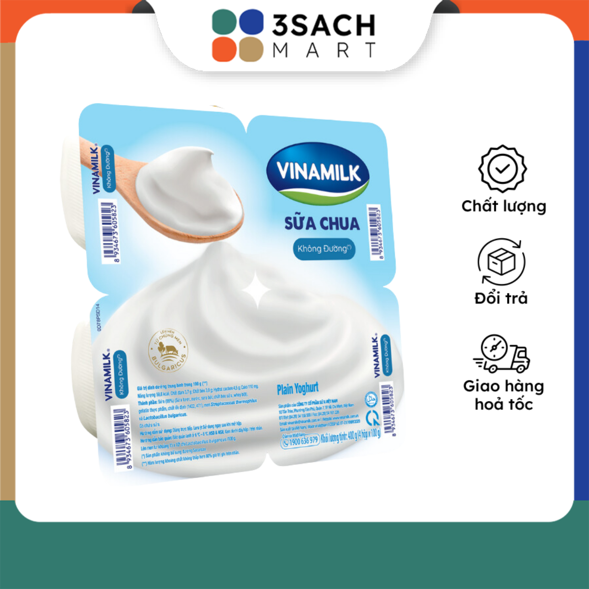 Lốc 4 Hộp Sữa Chua Ăn Vinamilk Không Đường