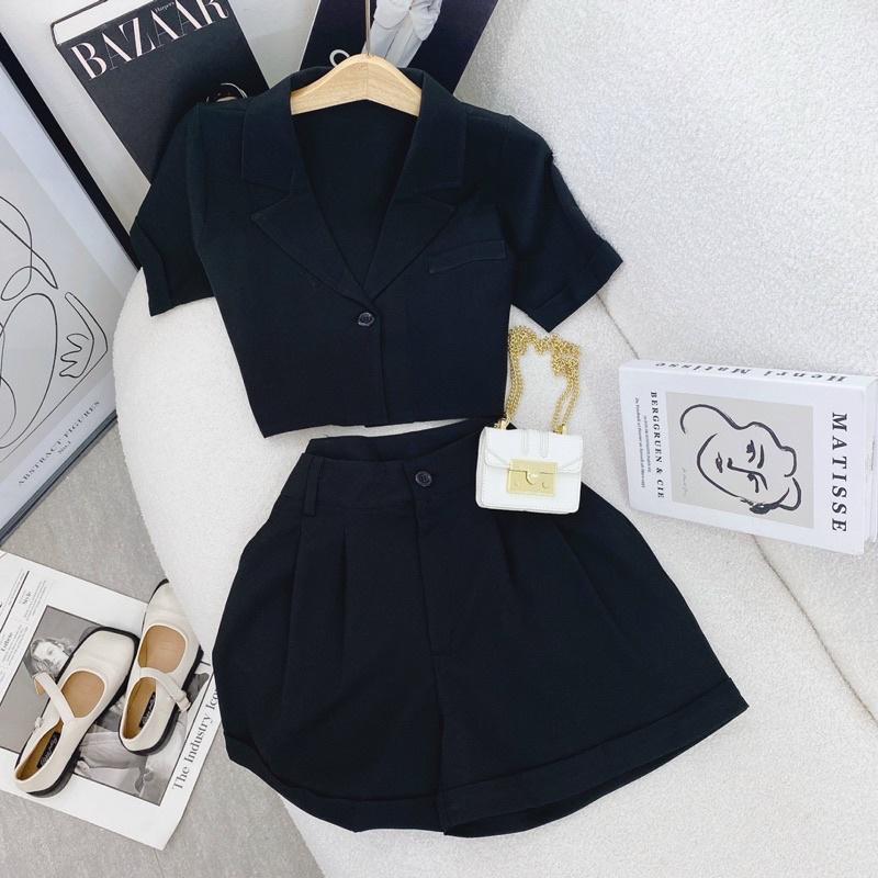 SET ÁO VEST CROPTOP TAY NGẮN + QUẦN SHORT