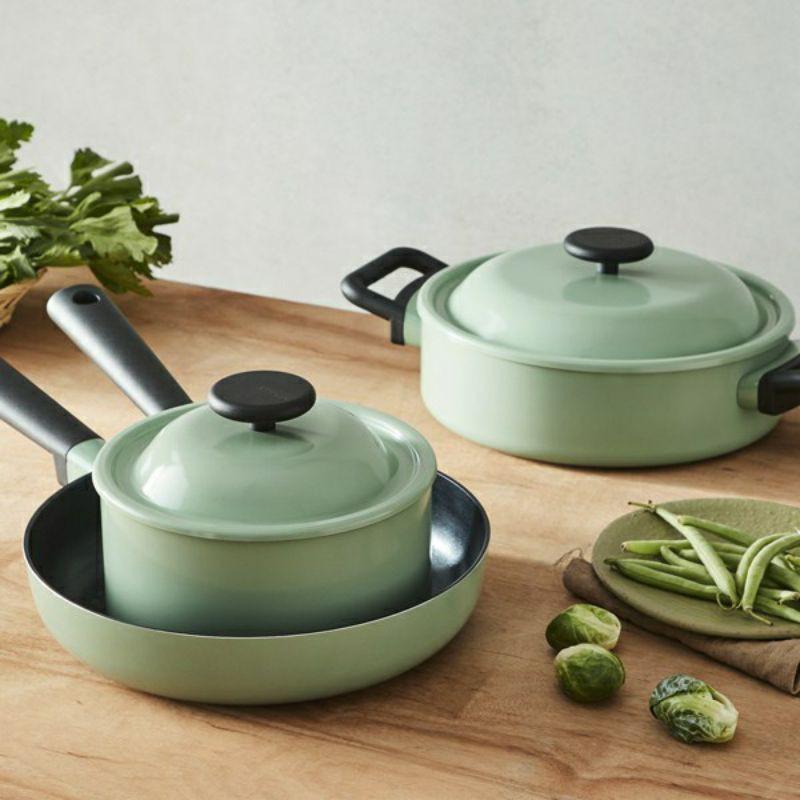 Nồi Decor Chống Dính Cao Cấp 24cm 2 Tay Cầm Thành Thấp LDE1244IH màu xanh Mint