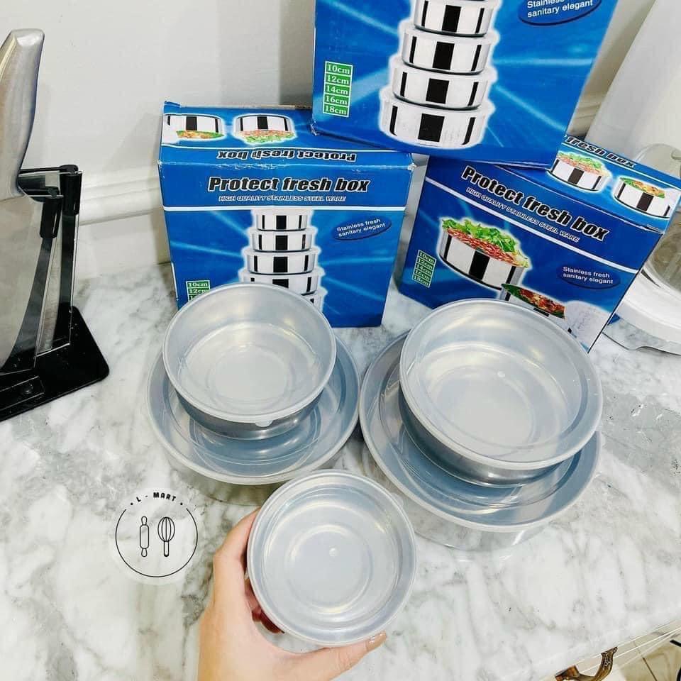 Bộ thố lạnh 5 cái inox có nắp đậy đựng thức ăn, thực phẩm,....bỏ tủ lạnh ngăn mùi tiện dụng