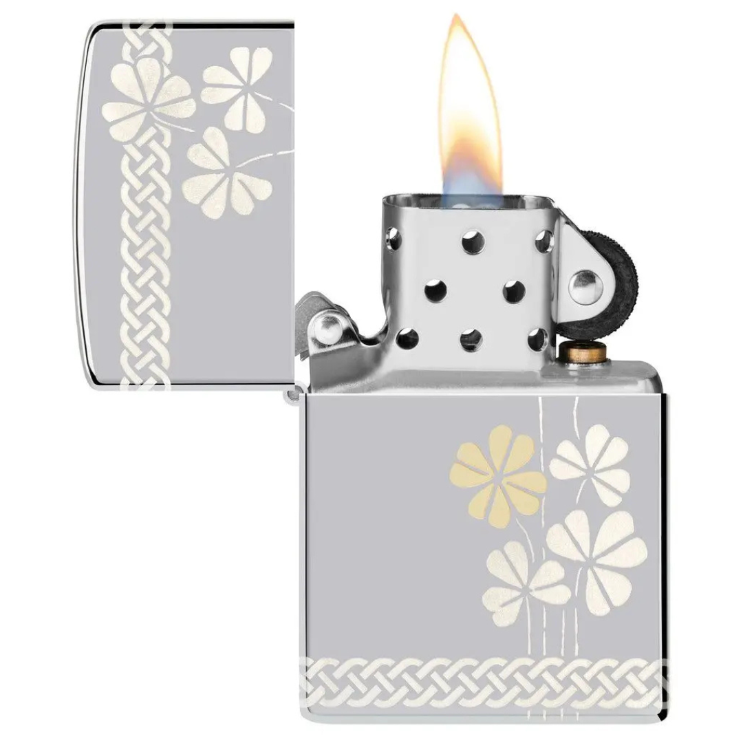 Bật Lửa Zippo Chính Hãng Clover Design - Họa Tiết Cỏ 4 Lá May Mắn, Laser 360°, Bảo Hành Trọn Đời
