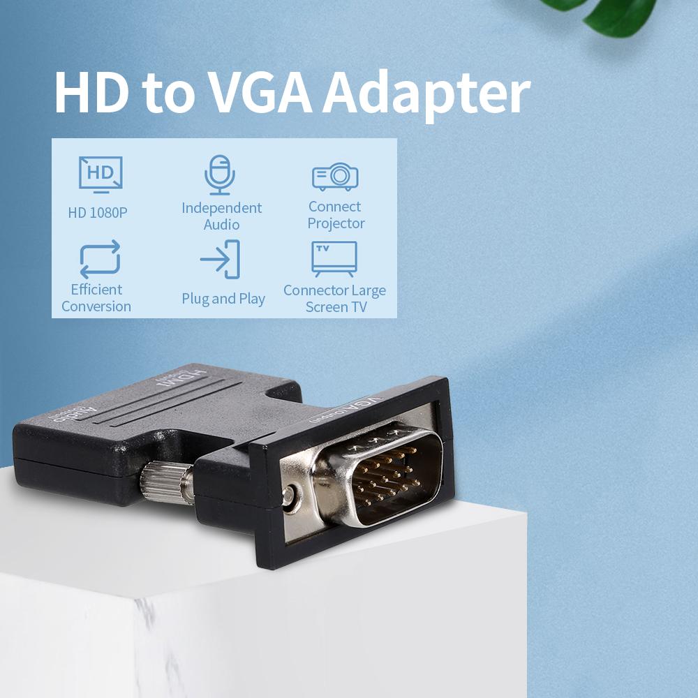 HD Female to VGA Male Adapter Support HD 1080P Video Signal Transmission with Audio Port for Monitor Projector TV PC