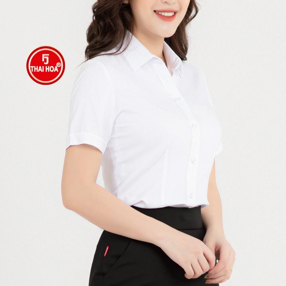Áo sơ mi nữ Thái Hòa N65-01-01 vải cotton thoáng mát kẻ màu trắng