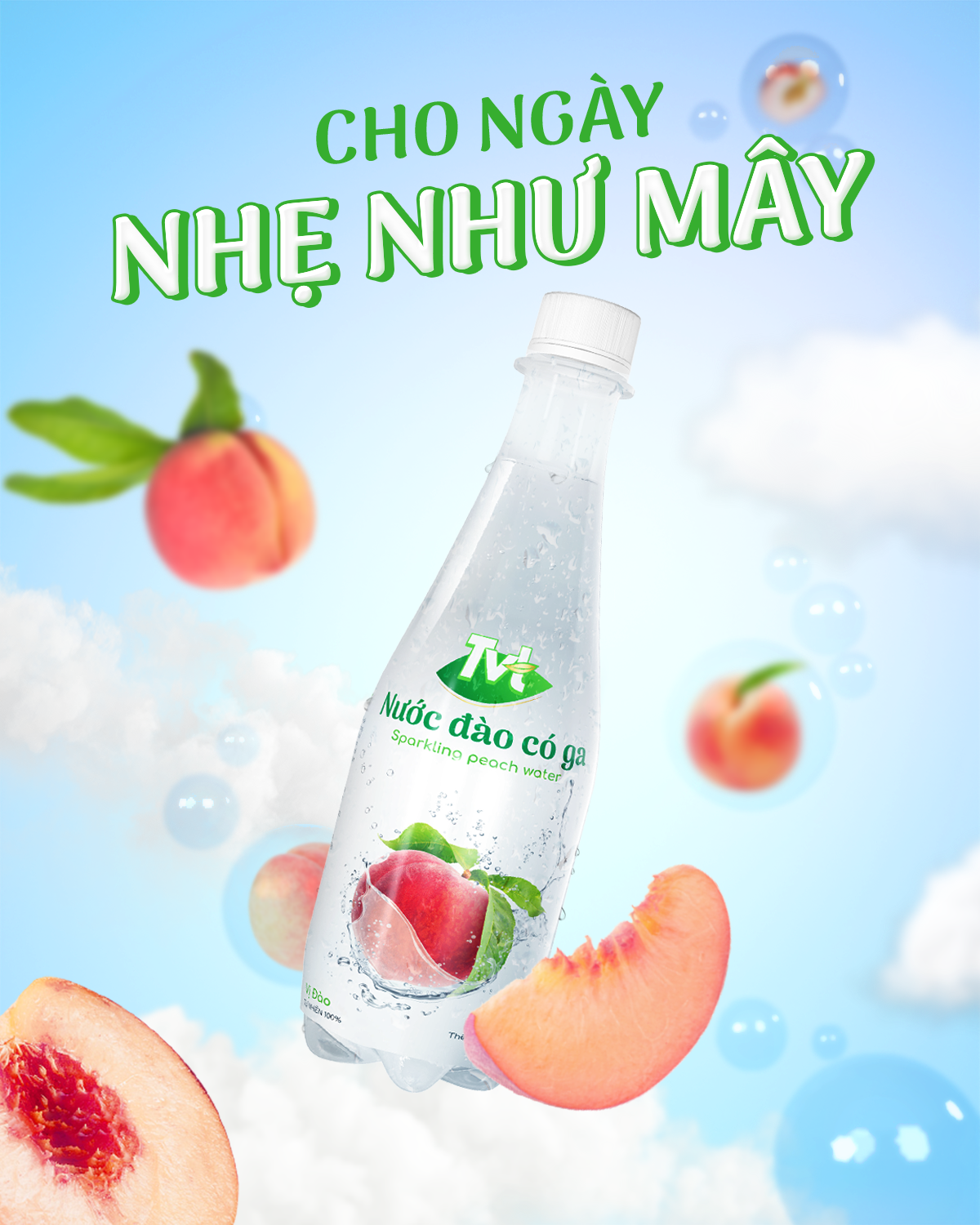 Nước Đào có ga TVT Tươi mát và sảng khoái, từ nước cốt đào và đường mía tự nhiên