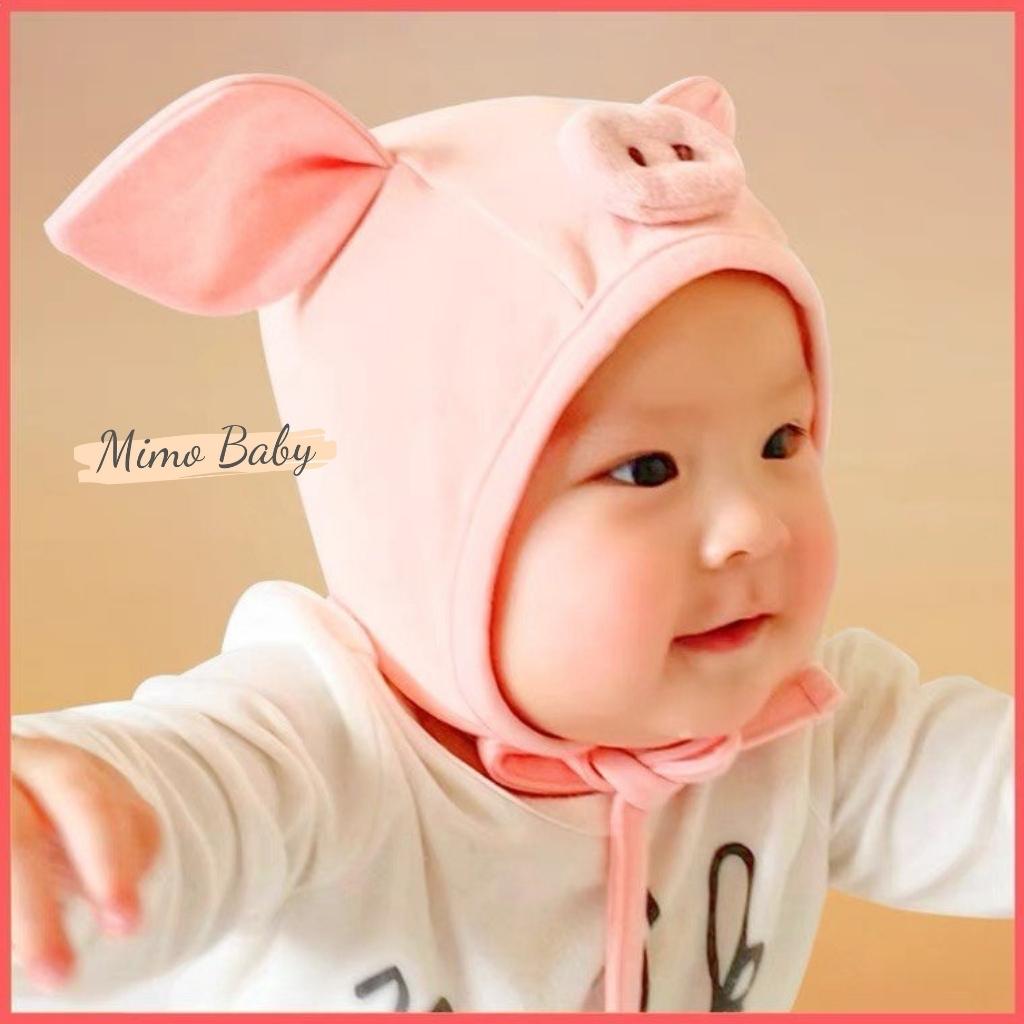 Mũ cotton buộc dây hình heo hồng dễ thương cho bé Mimo Baby MD154