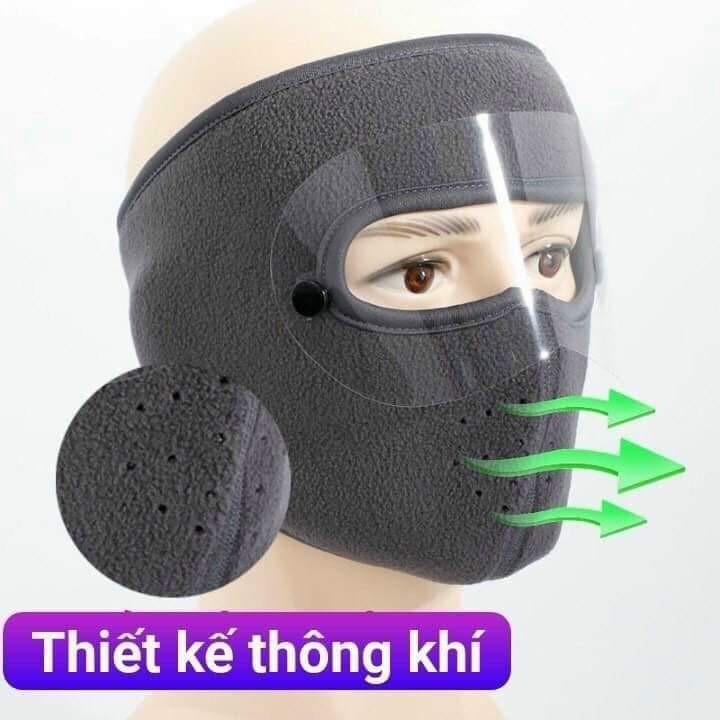 (Tổng Sỉ) Khẩu trang ninja 2in1 có kính Lót nỉ Chống bụi chống mưa gió bảo vệ mắt