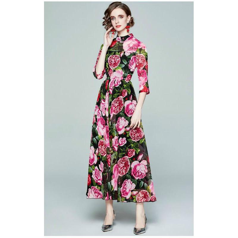 HÀNG NHẬP - ĐẦM MAXI VOAN HOA HỒNG