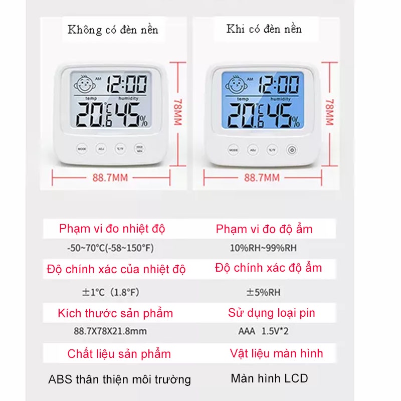 Hình ảnh Nhiệt kế đo độ ẩm, máy đo nhiệt độ phòng cho bé - Nhiệt Ẩm Kế Điện Tử 3 Trong 1 - Thương hiệu RiBi - Hàng Chính Hãng