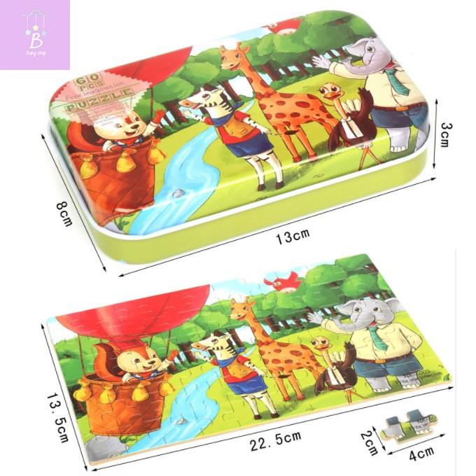Bộ Tranh Ghép Hình Bằng Gỗ 60- 100 Miếng Có Hộp Thiếc Sắt Đựng- Phát Triển Trí Tuệ