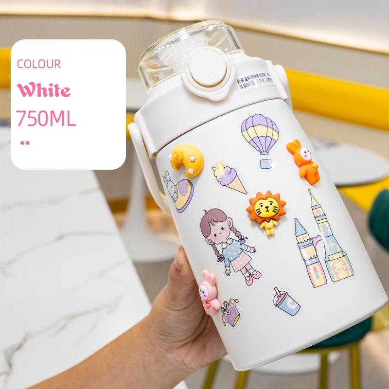 Thép Không Gỉ Giữ Nhiệt Bụng Ly Hoạt Hình Dễ Thương Dung Tích Lớn Nước Có Ống Hút 750Ml Trẻ Em Giữ Nhiệt Ấm Siêu Tốc