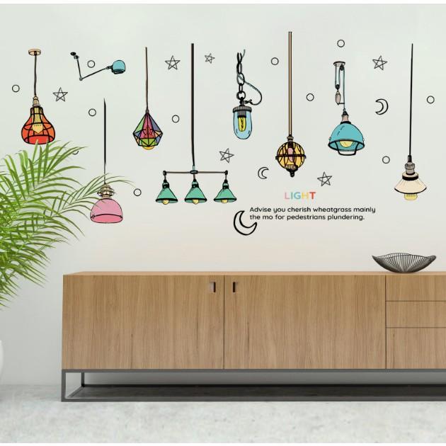 Decal trang trí tường - Dây Đèn sắc màu hoạt hình mẫu mới