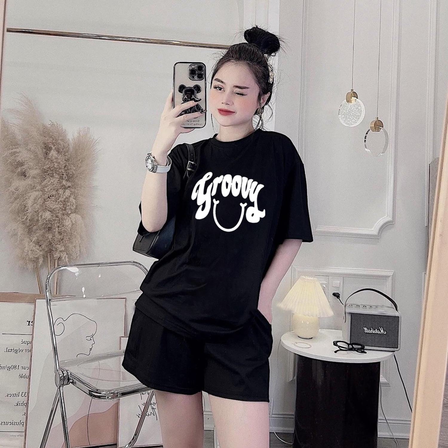 Bộ Quần Áo Thun Nam Nữ Thiết Kế GROOVY Chất Liệu Cottom Cao Cấp Form Rộng Tay Lỡ Phong Cách Trẻ Trung Năng Động Cá Tính Unisex