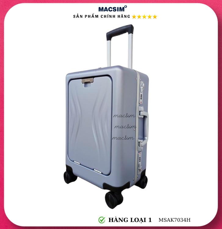 Vali cao cấp Macsim Aksen hàng loại 1 MSAK7034H cỡ 20 inch - màu ghi