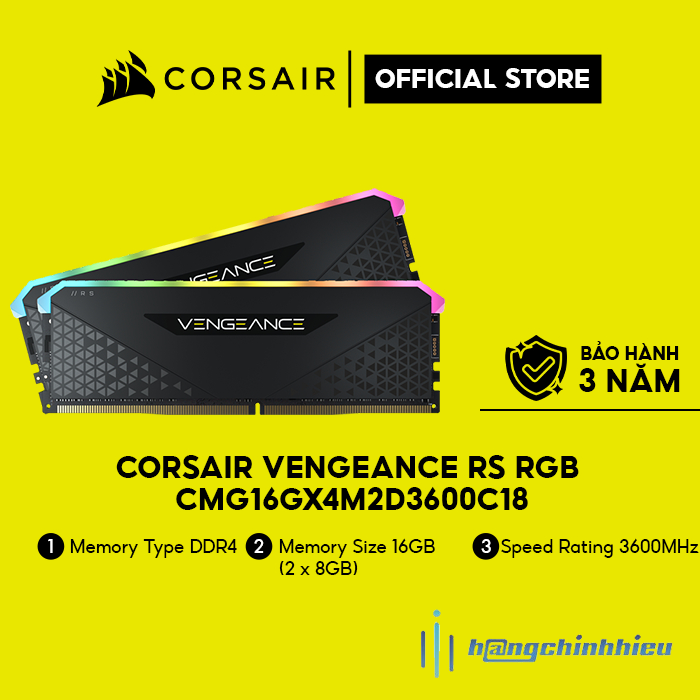 Ram PC Corsair Vengeance RS RGB 16GB (2x8GB) DDR4 3600MHz CMG16GX4M2D3600C18 Hàng chính hãng