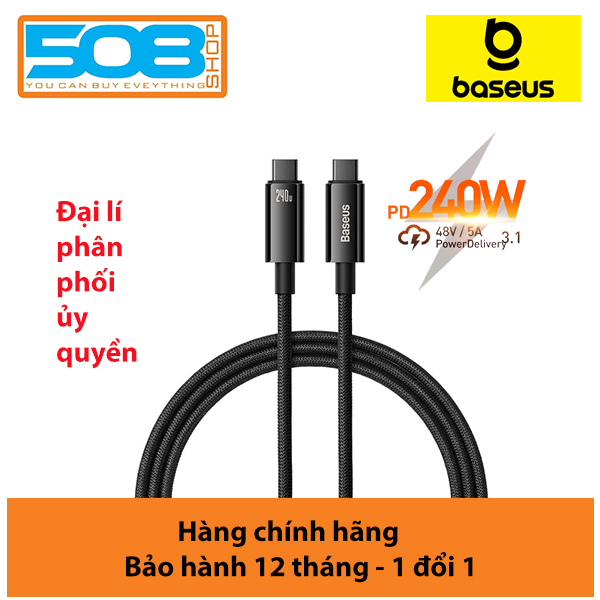 Cáp sạc nhanh, truyền dữ liệu PD 100W, Ba-se-us Tungsten Gold Fast Charging Data Cable Type-C to Type-C PD 240W - Hàng chính hãng