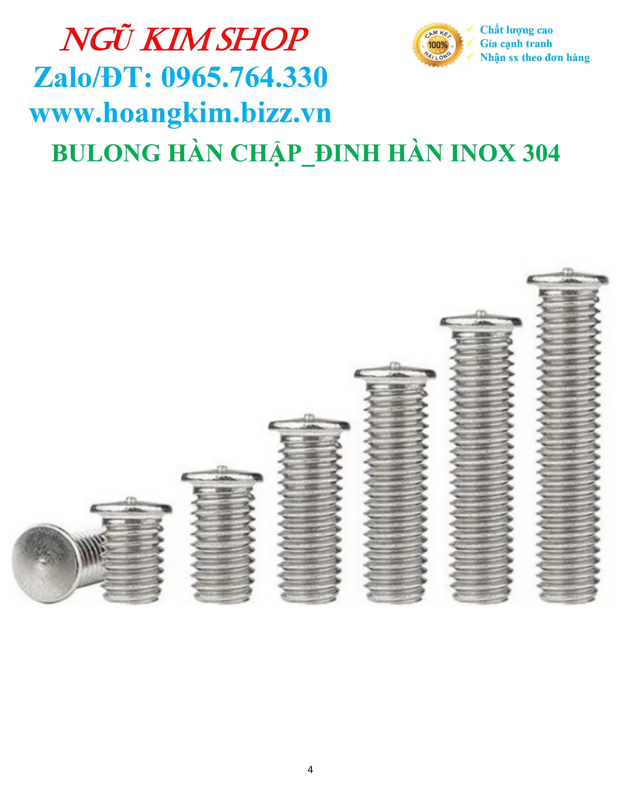 BULONG HÀN _ ĐINH HÀN INOX 304 M3, M4, M5, M6, M8