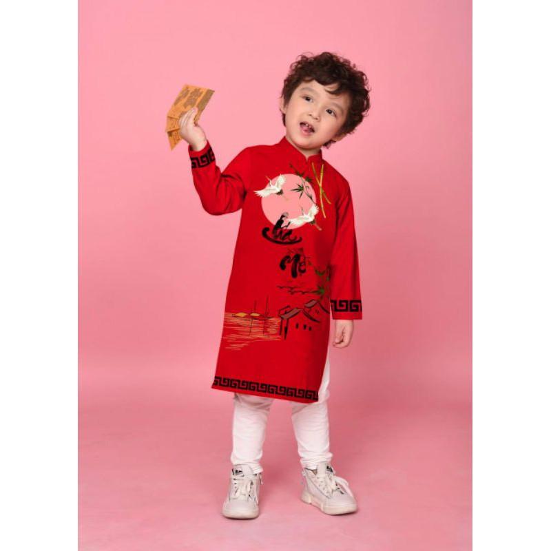 Áo dài bé trai in chữcha mẹ