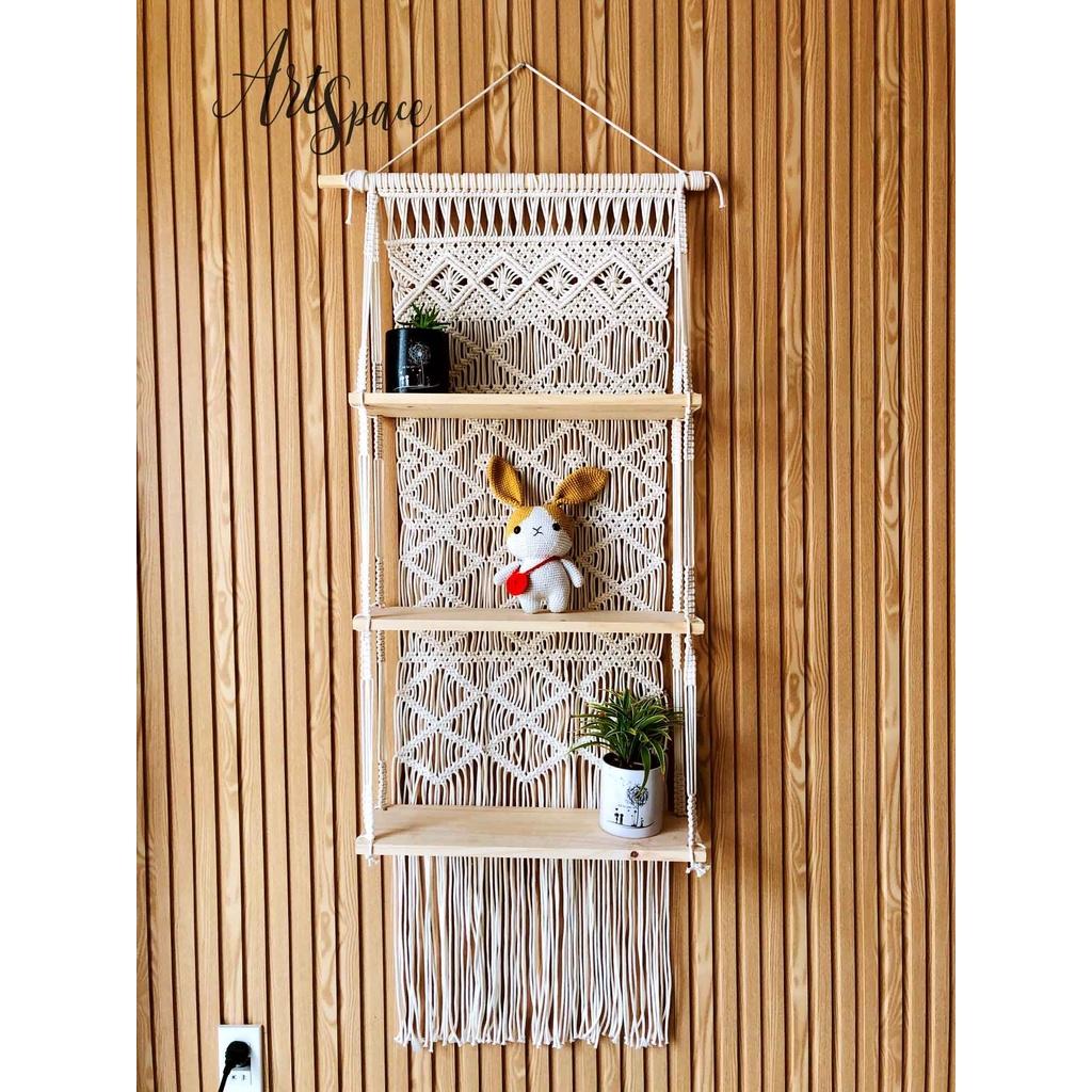 Kệ 3 tầng trang trí Handmade họa tiết Macrame