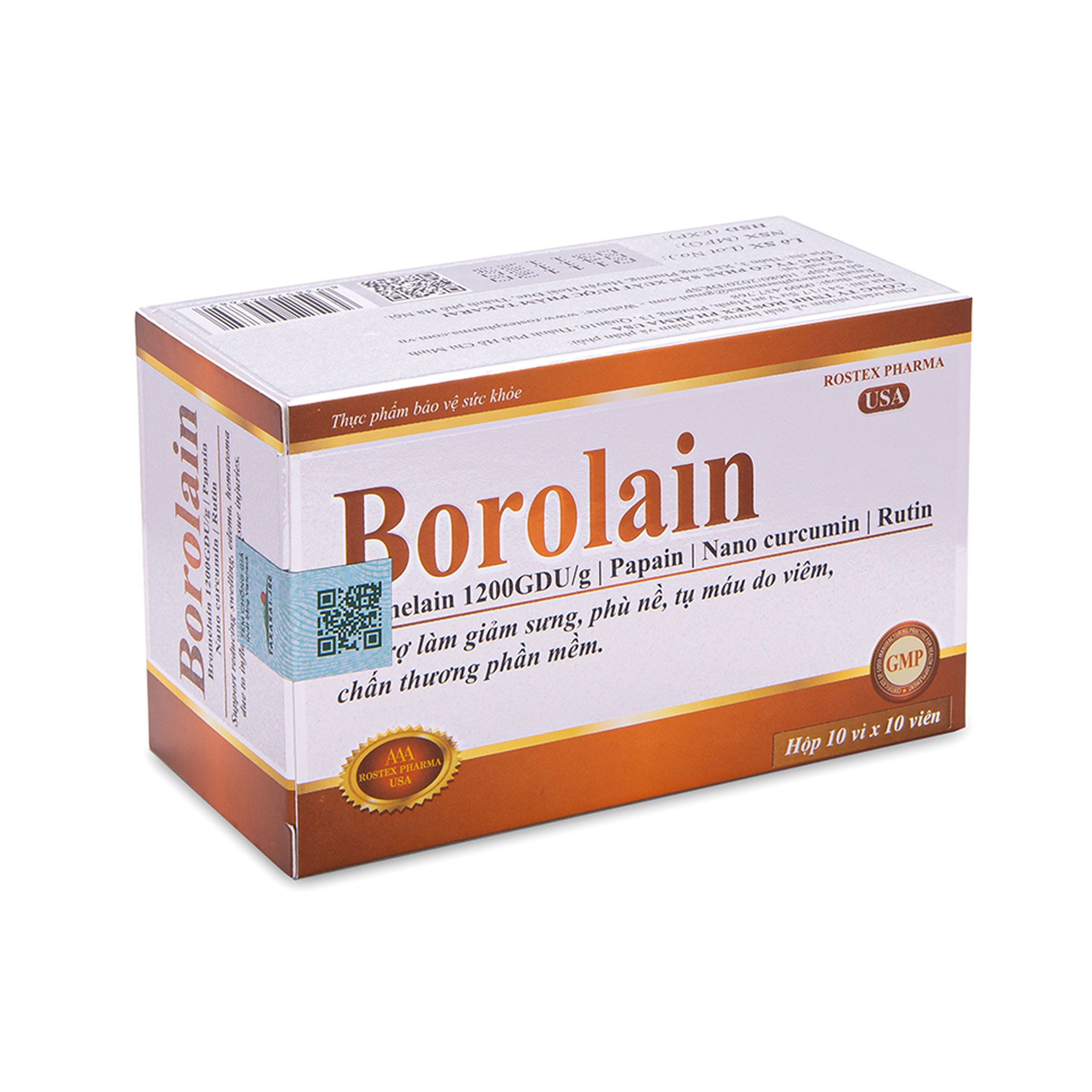 Viên uống Borolain Rostex giảm sưng đau phù nề, tụ máu do viêm phần mềm
