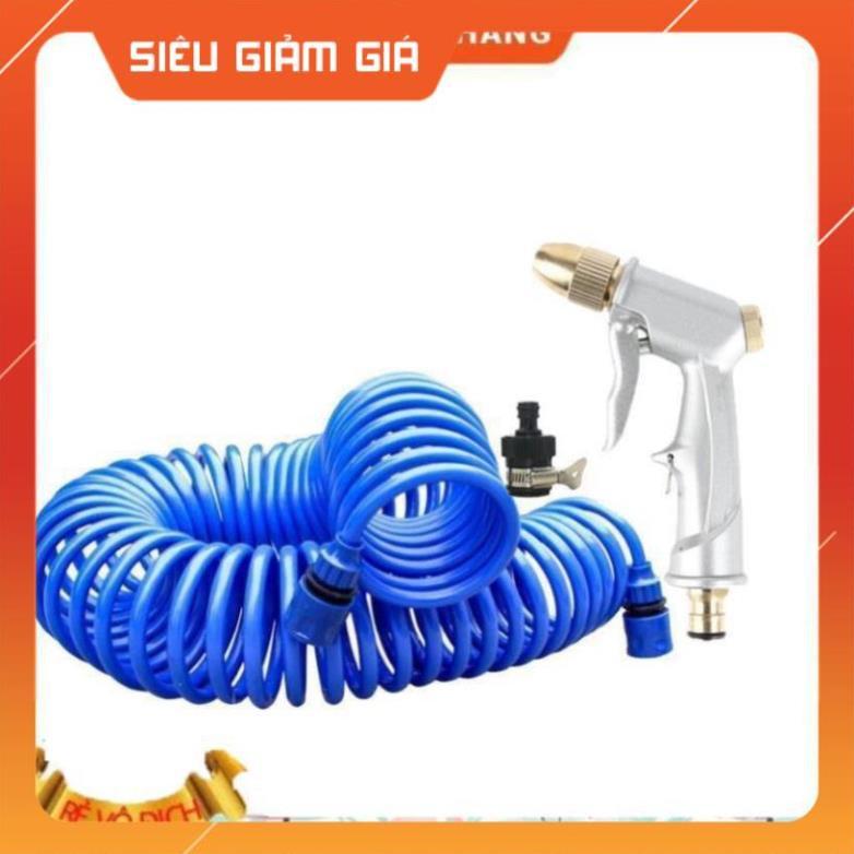 Bộ vòi xịt nước tưới cây đa năng tăng áp lực nước kèm dây tưới dạng lò xo co dãn 701814 loại 10m