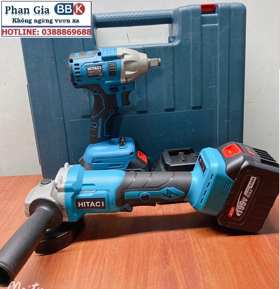 Bộ Combo 2 Máy Gồm Máy Mài Pin Và Máy Siết Bulong 199V 2 Pin 15 Cell - Động Cơ Không Chổi Than