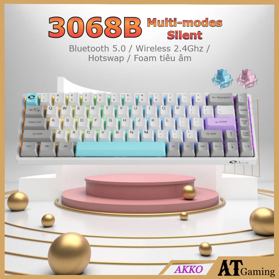 Bàn phím cơ AKKO 3068B Multi-modes Silent (Bluetooth 5.0 / Wireless 2.4Ghz / Hotswap / Foam tiêu âm / AKKO CS Jelly sw) - Hàng chính hãng