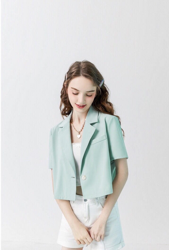 Áo Vest Croptop Nữ Dáng Ngắn Cá Tính Áo khoác Blazer Nữ Chất Tuyết Mưa Cao Cấp Hàng Thiết Kế Tay Lỡ Phong Cách Hàn Quốc