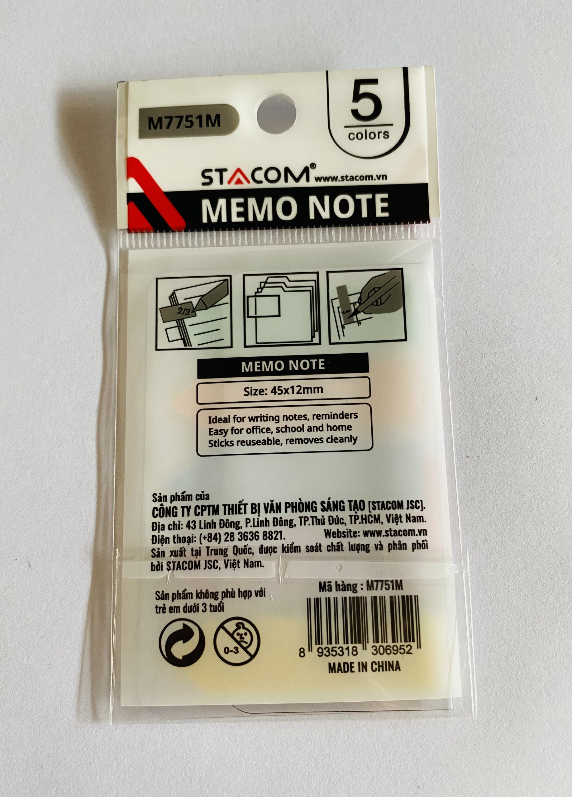 Giấy note 5 màu pastel size 45*12mm STACOM M7751M