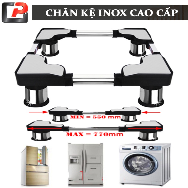 Chân đỡ máy giặt, tủ lạnh inox chất lượng cao hàng dày 4860N điều chỉnh được kích thước (48cm - 60cm)