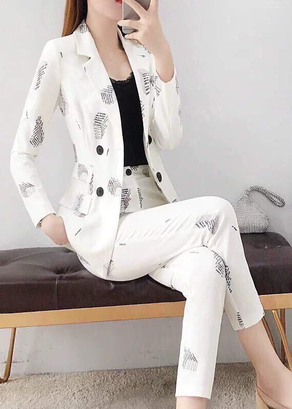 SET BỘ VEST FORM DÀI PHỐI HỌA TIẾT VÀ ĐÍNH 4 NÚT THANH LỊCH - NTL155