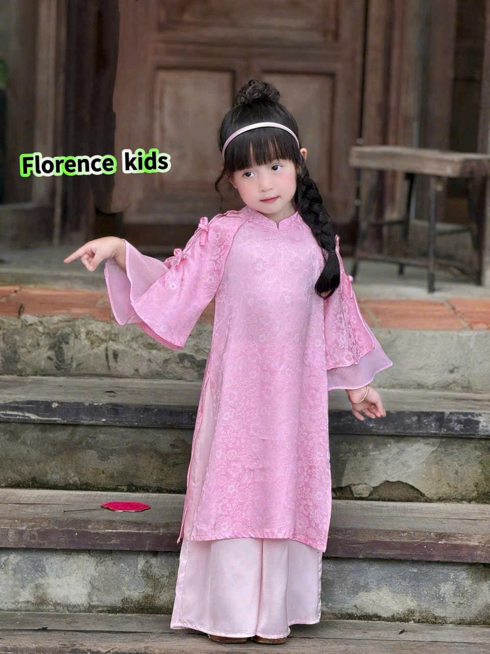 Áo dài cho bé gái mẫu Xuân hồng diện lễ tết noel giáng sinh năm mới từ 12-44kg hàng thiết kế