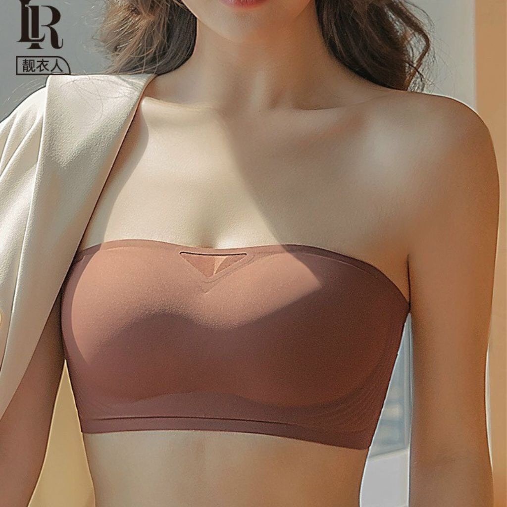 Áo ngực không dây chống tụt quây ngang nâng ngực, Áo lót không gọng nâng ngực cup ngang tạo khe chất su đúc hàng Cao Cấp