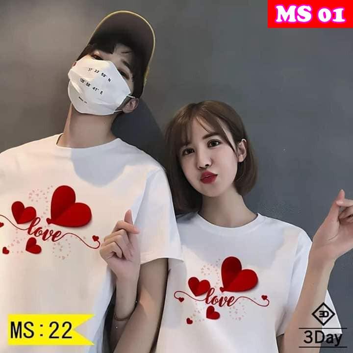 Áo đôi dạng thun nam nữ hình trái tim