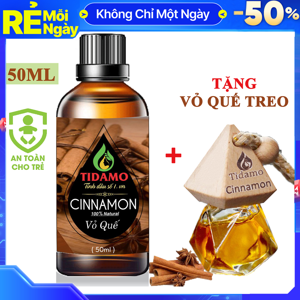 Tinh Dầu Quế 50ML + Tinh Dầu Quế Treo Xe ô Tô Treo Phòng Gia Đình (Cinnamon) - Tinh Dầu Vỏ Quế Nguyên Chất Xông Phòng Giúp Bảo Vệ Sức Khỏe, Kháng Khuẩn Và Thư Giãn Tinh Thần