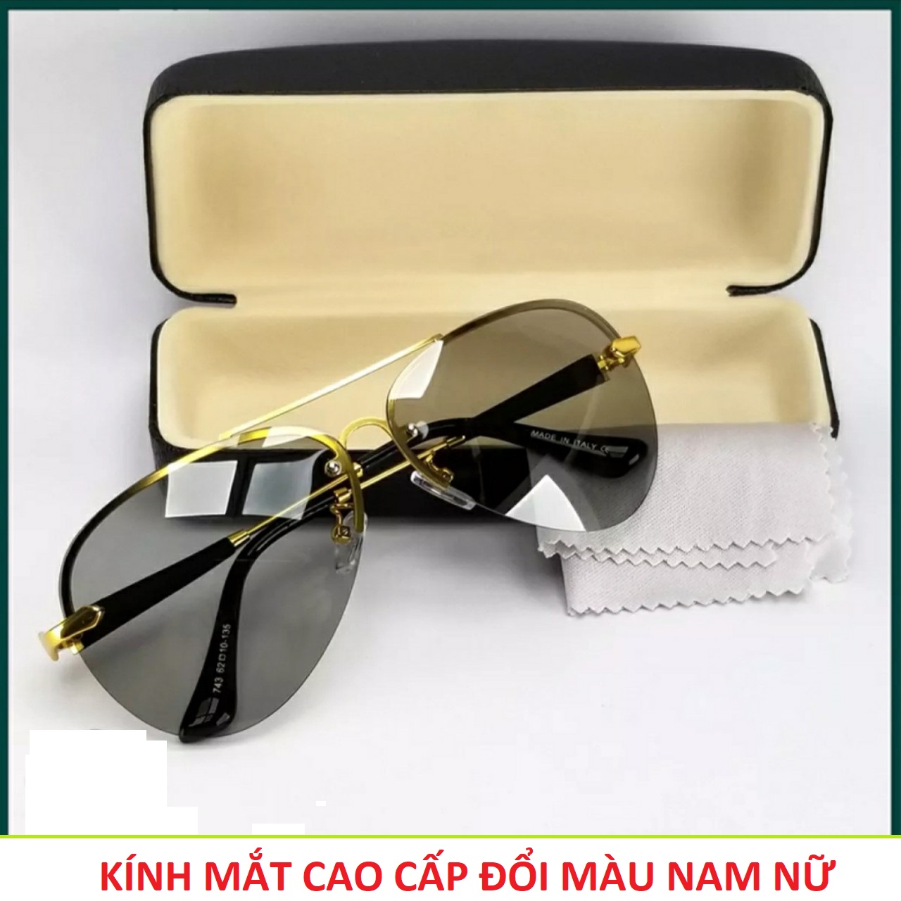 Kính mắt nam nữ đổi màu đi ngày và đêm chống tia UV loại tốt mẫu mới tròng thủy tinh mã A01