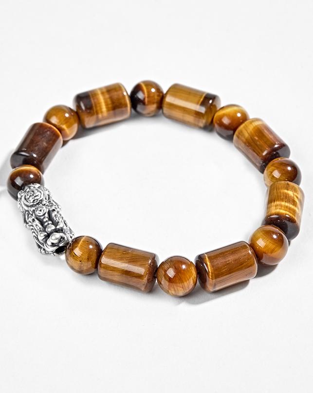 Vòng Thạch Anh Mắt Hổ Hình Trụ Phối Charm Bạc Ngọc Quý Gemstones