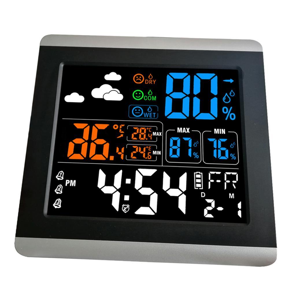 Large LCD Color Digital Table Alarm Clock with Temperature Humidity Display