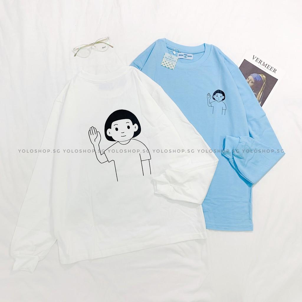 Áo Thun Tay Dài Có Bo Tay Unisex Couple Giơ Tay