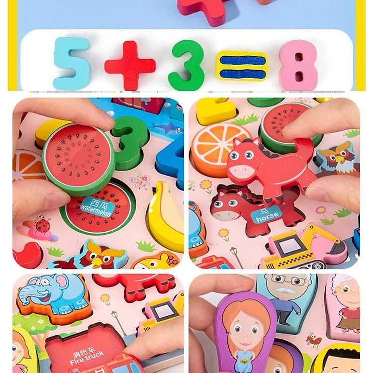 Bộ Đồ Chơi Gỗ Xếp Khối, Giáo Cụ Montessori Ghép chữ, Ghép số, Câu Cá, Ghép Hình Cho Bé WOODRABIT - Chính Hãng Toy kid
