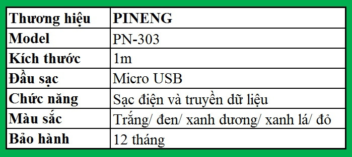 Cáp Sạc Dùng Cho Điện Thoại Chuẩn Micro USB Pineng PN-303 - Hàng Chính Hãng 8