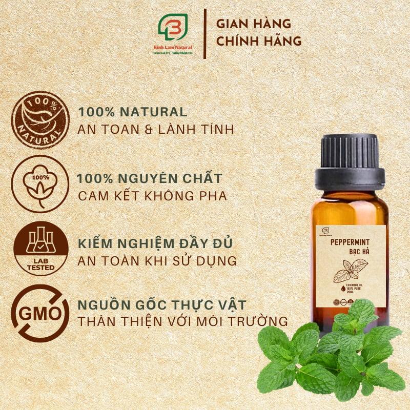Tinh dầu bạc hà nguyên chất giải cảm, thơm phòng, kháng khuẩn, đuổi muỗi Bình Lam Natural 20ml