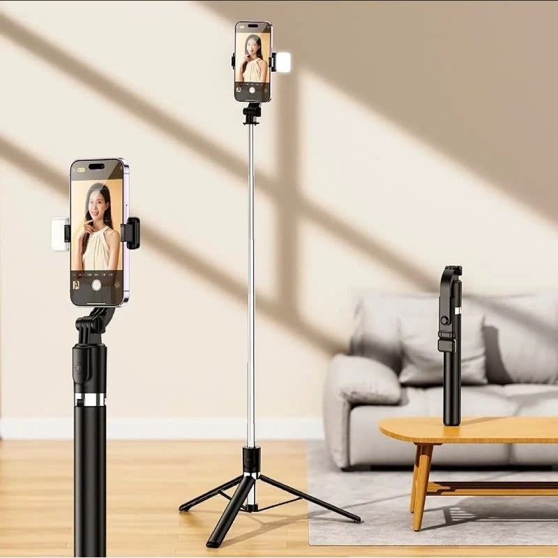 Gậy Tripod chụp ảnh tự sướng Selfie 3 chân gấp gọn 30cm, kéo dài 1M7 điều khiển từ xa có đèn Tripod chụp ảnh livestream - Hàng nhập khẩu