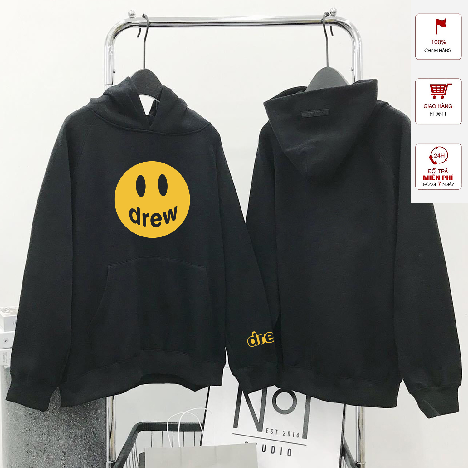 Hoodie mặt cười mẫu mới chất nỉ bông dầy, 3 màu cơ bản trắng, đen, xám, dáng vừa mũ trùm to có big size, kiểu dáng hot trend