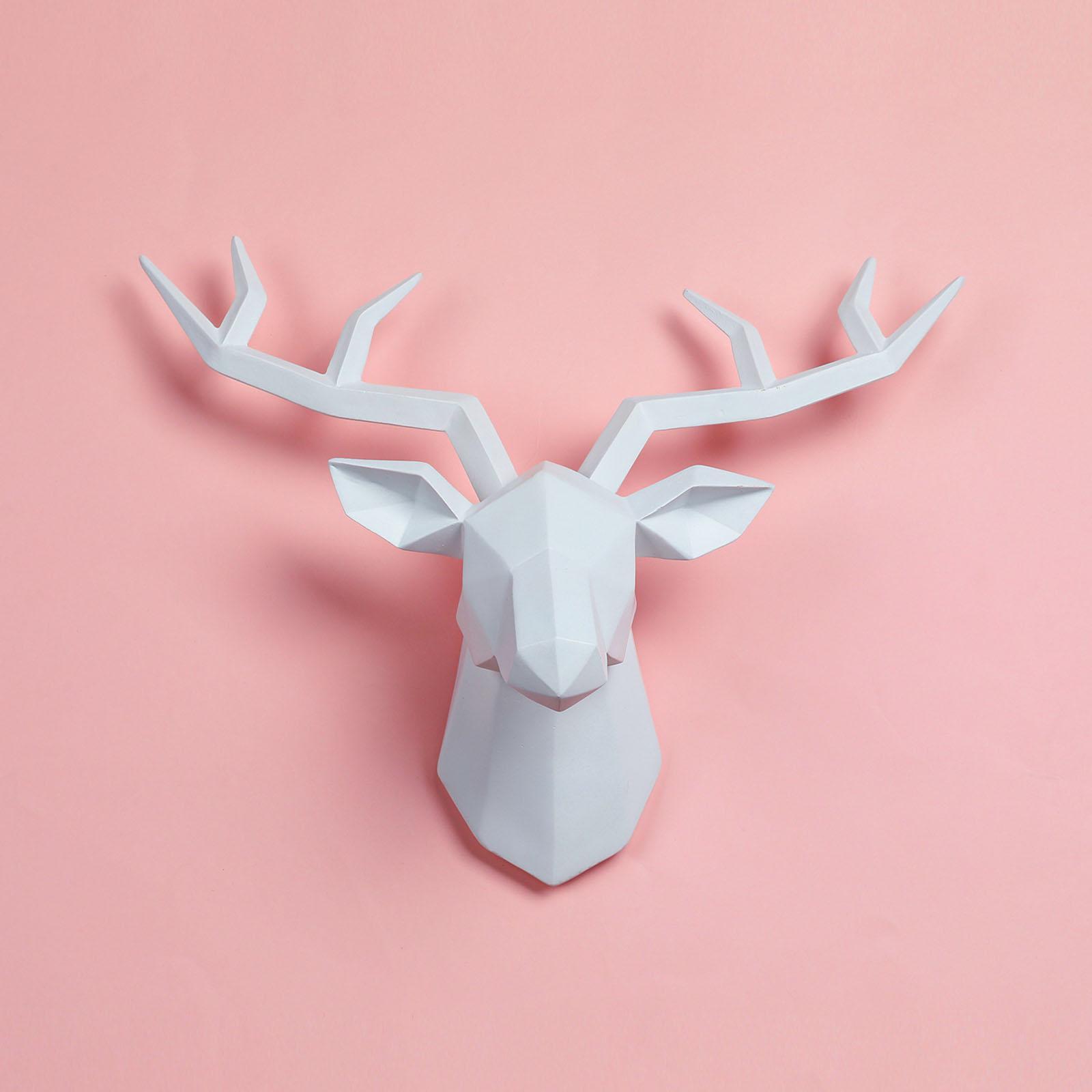 Resin Deer Head Sculpture Wall Mount Animal Statue Figurines Decoration White