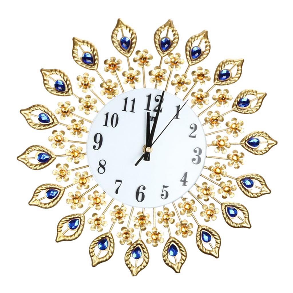 Large Wall Clock Peacock Crystal Diamond Clock for Living Room Home Decor