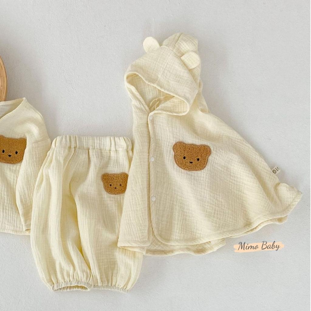 Áo choàng mùa thu chất liệu xô muslin đính gấu dễ thương cho bé QA34 Mimo Baby
