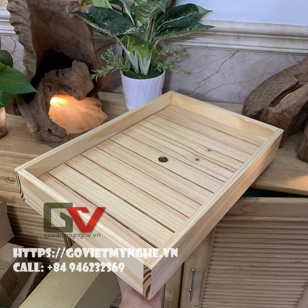 Khay gỗ chữ nhật trang trí món ăn - khay gỗ đựng đồ ăn phong cách Nhật Bản - Gỗ thông