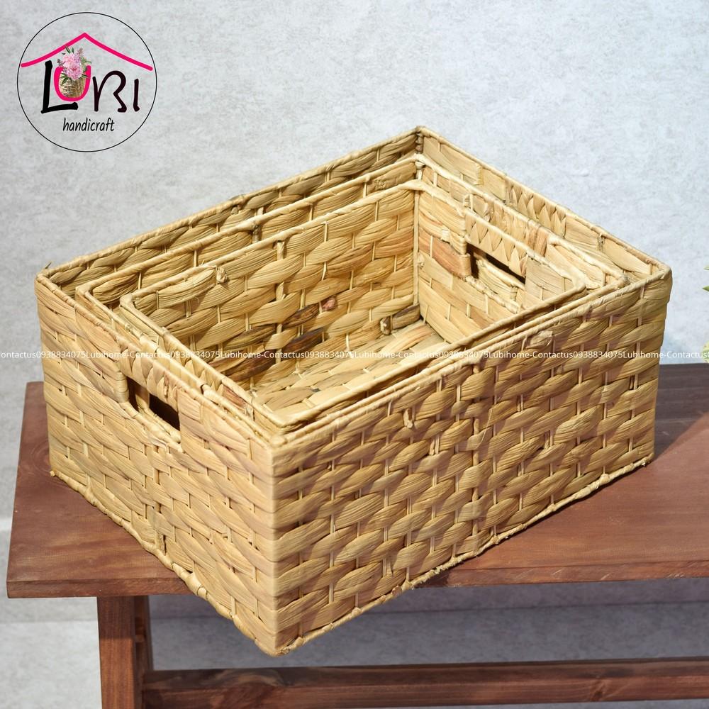 - Sọt đựng đồ lục bình hình chữ nhật đan vuốt dẹt sang trọng - LB073