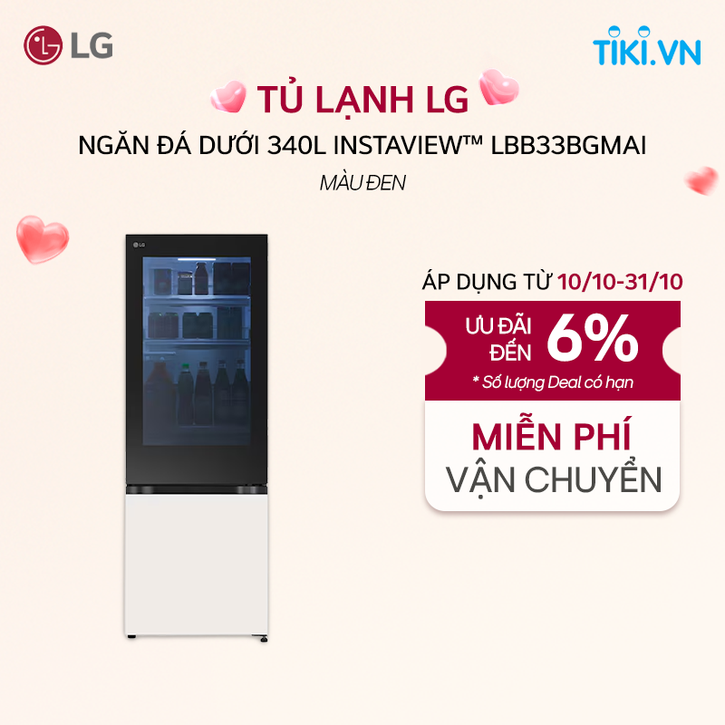[Chỉ giao Miền Bắc/Nam] Tủ lạnh ngăn đá dưới 340L InstaView LBB33BGMAI - Hàng Chính Hãng